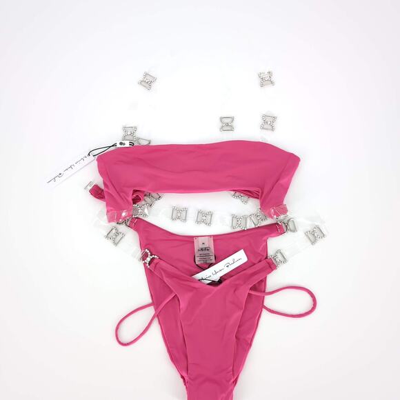 Monica Hansen Beachwear Shine Like A Diamond Pink Azalea Bikini Set- Size M -NWT - Picture 6 of 15